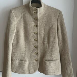 Ralph Lauren Military Wool Houndstooth Jacket Blazer Cream Ivory 12 M L